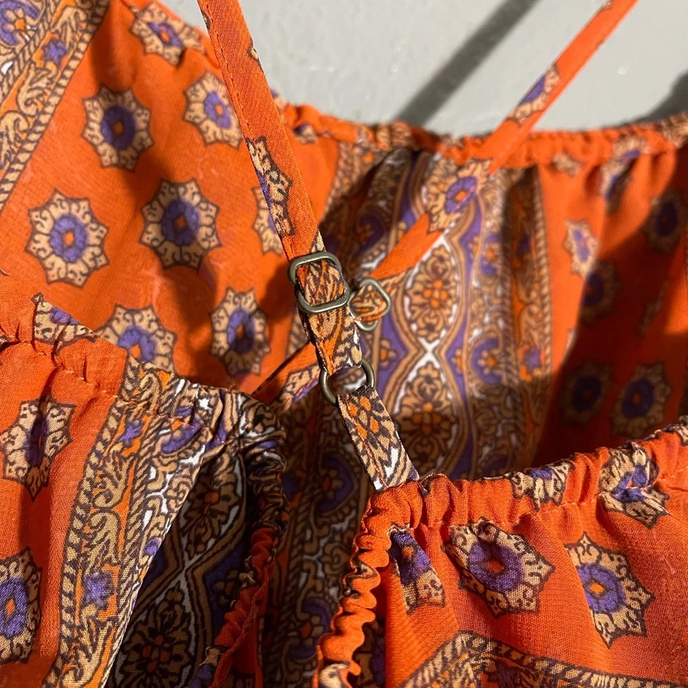Y2K Guess Spaghetti Strap Burnt Orange Chiffon Peplum Blouse Size L - Picture 8 of 10
